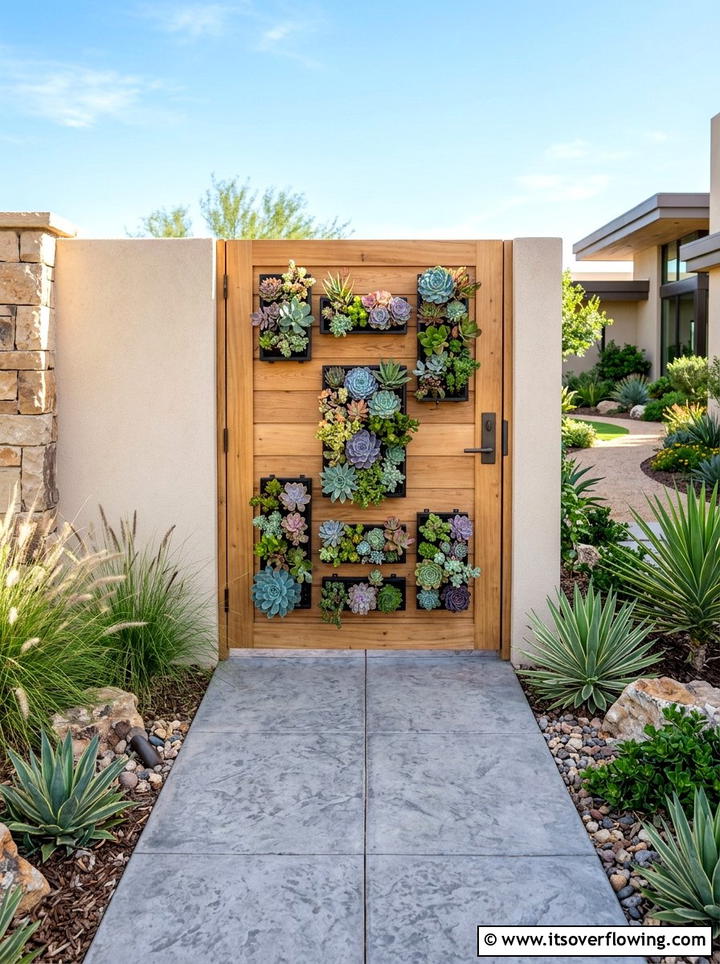 Gate with vertical succulent garden - 25 garden decor ideas with gate decorations