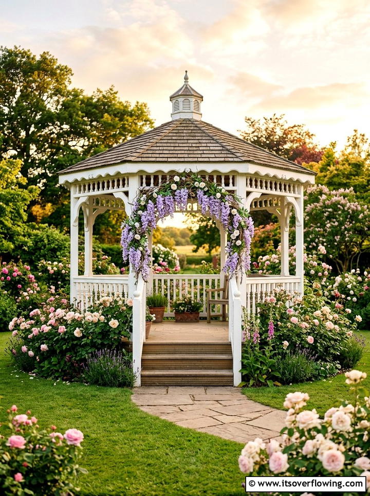 Gazebo Entry Wreath - 25 garden decor ideas with seasonal wreaths