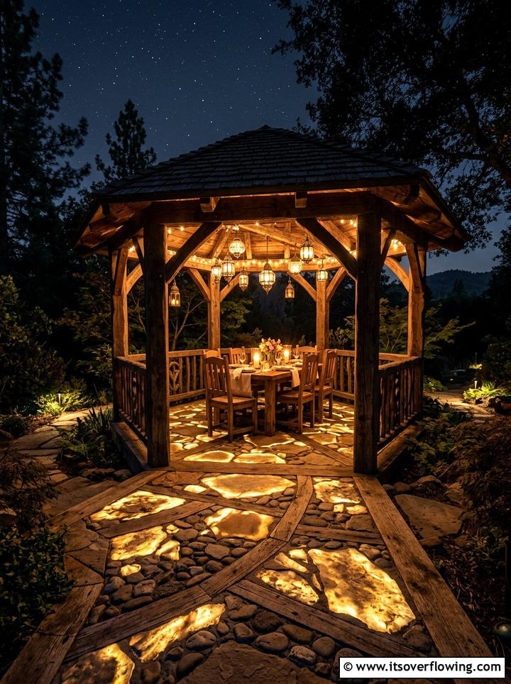 Gazebo Floor Glowing Accents - 25 creative garden ideas with glow in the dark stones