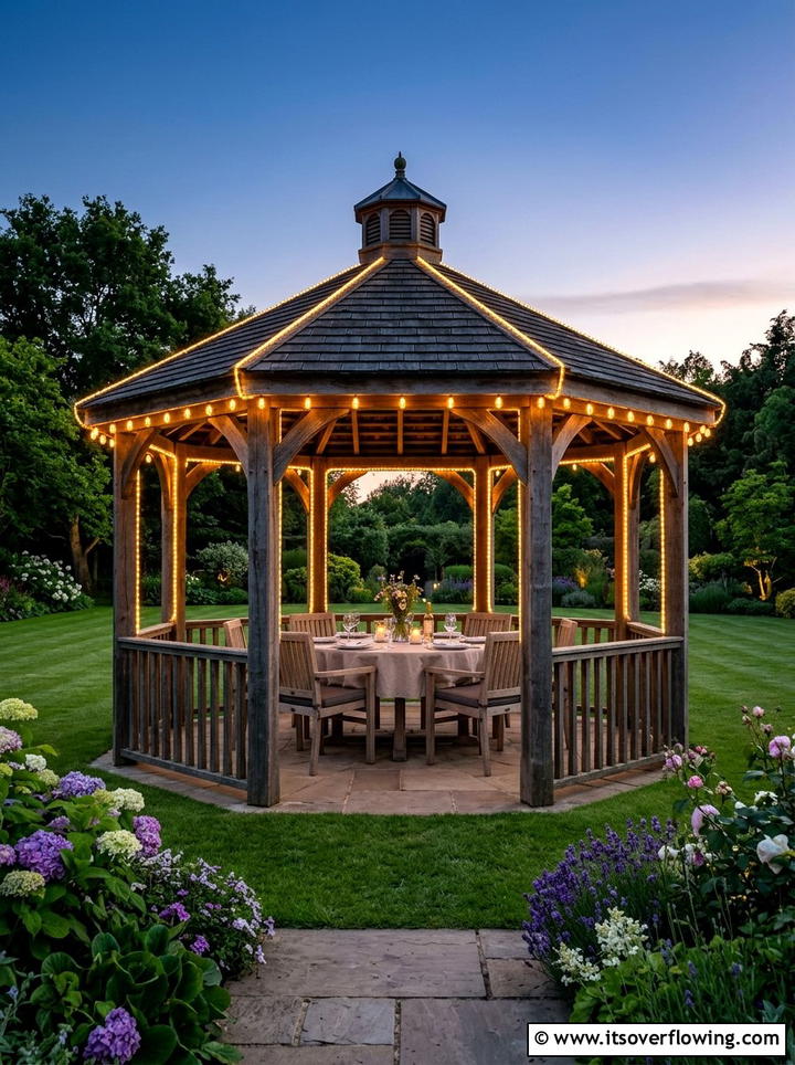 Gazebo String Lights - 25 cheap garden ideas with string lights