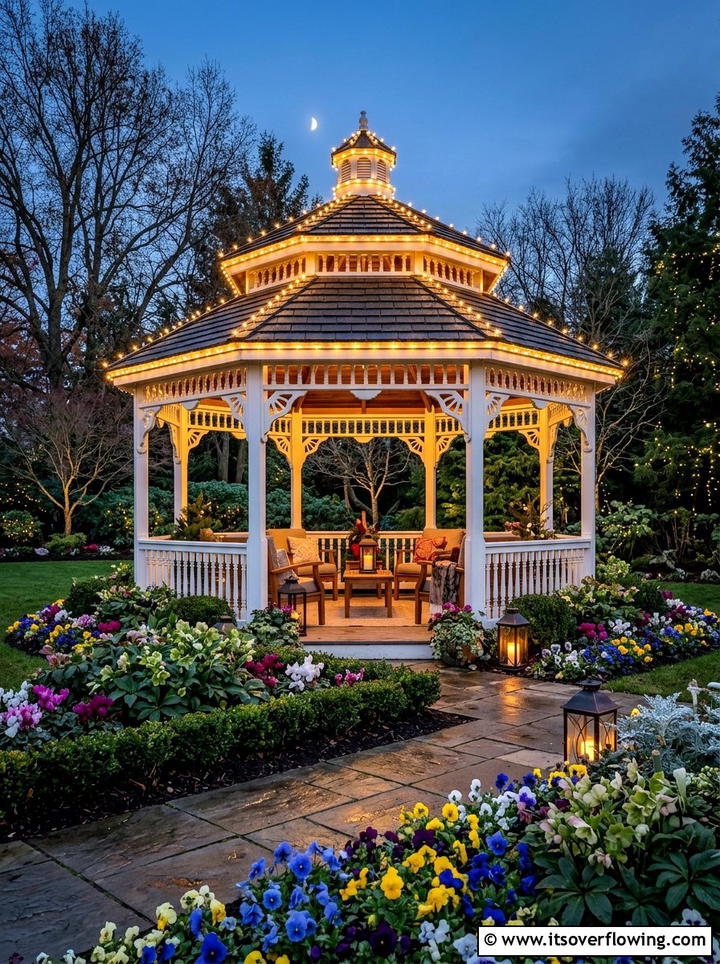 Gazebo roof lighting - 25 backyard decorating ideas with holiday lights