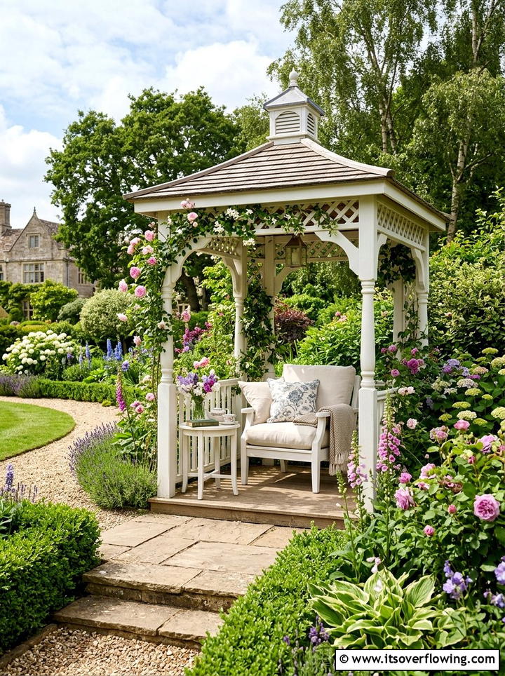 Gazebo seating area - 25 small garden ideas with reading nook