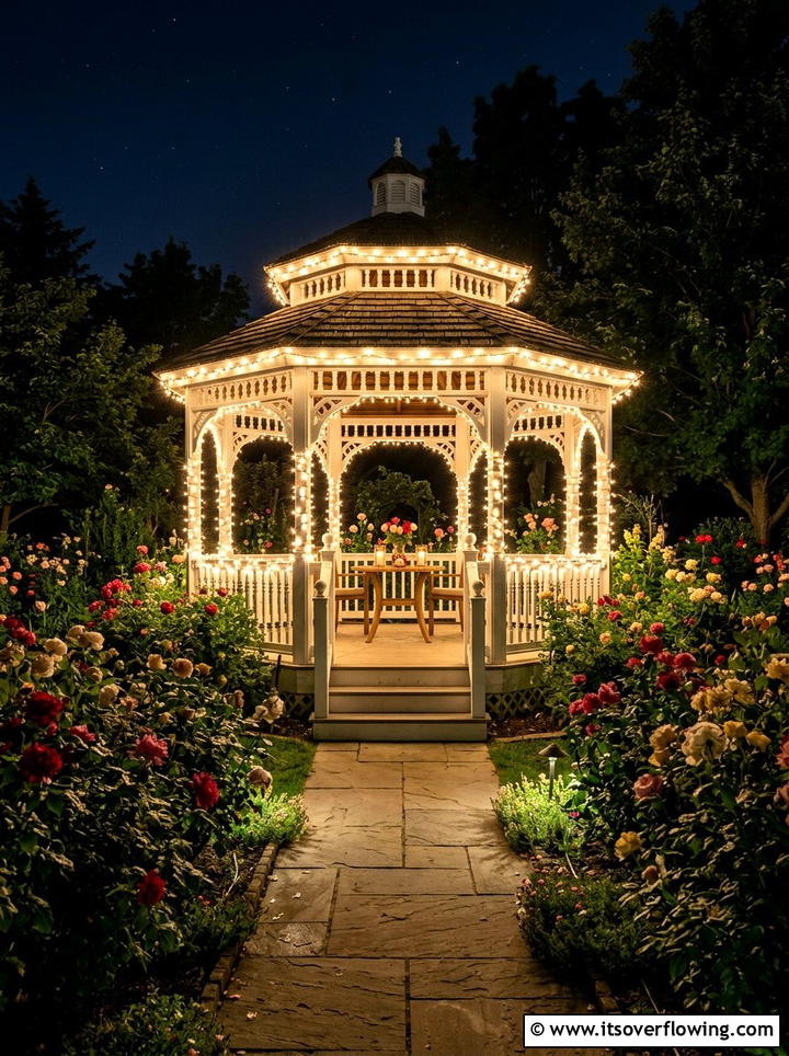Gazebo string lights - 25 garden decor ideas with fairy lights