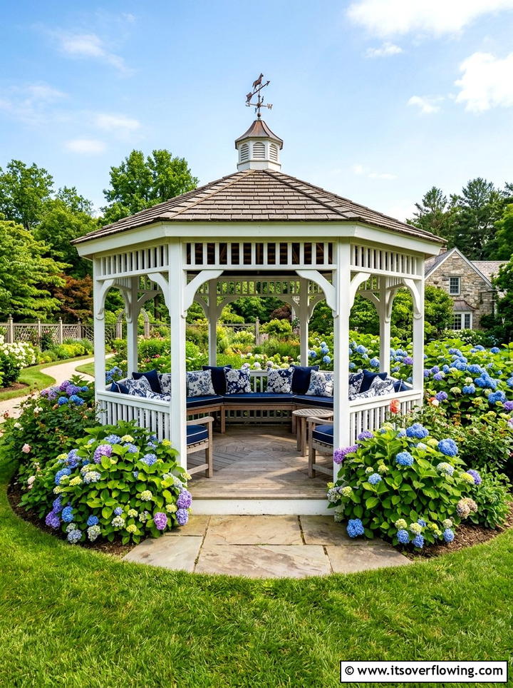 Gazebo with perimeter bench seating - 25 backyard ideas with benches