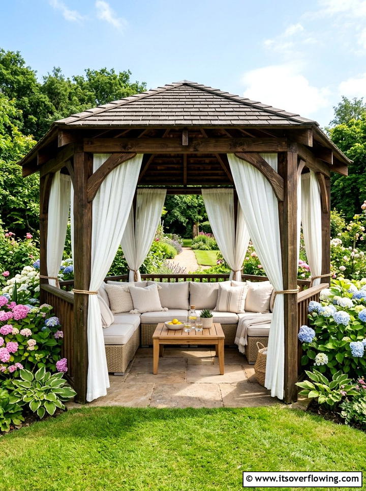 Gazebo with sheer white curtains - 25 backyard decorating ideas with outdoor curtains