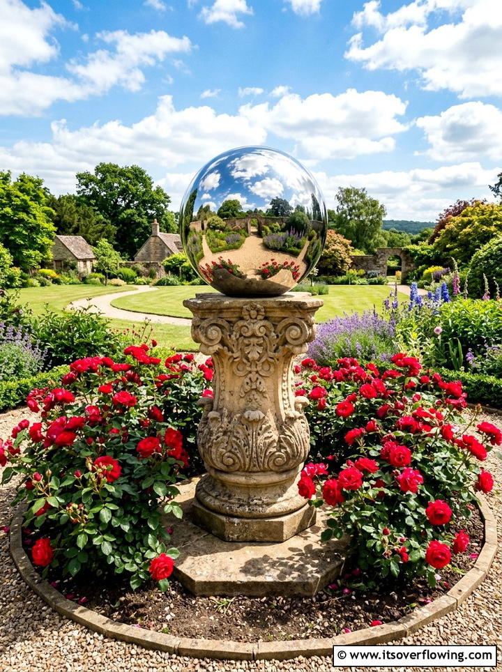 Gazing Ball Pedestal - 25 backyard decorating ideas with mirror accents