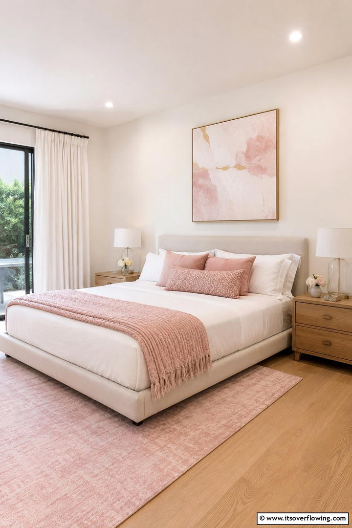 Gentle Pink Accents Bedroom - 30 Pastel Colour Home Design Ideas for a Serene Ambiance