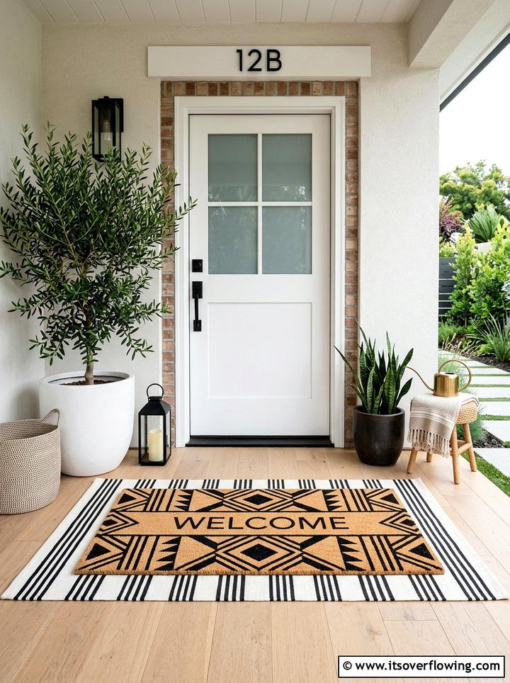 Geometric Black And White Welcome Mat - 25 front porch ideas with black and white theme