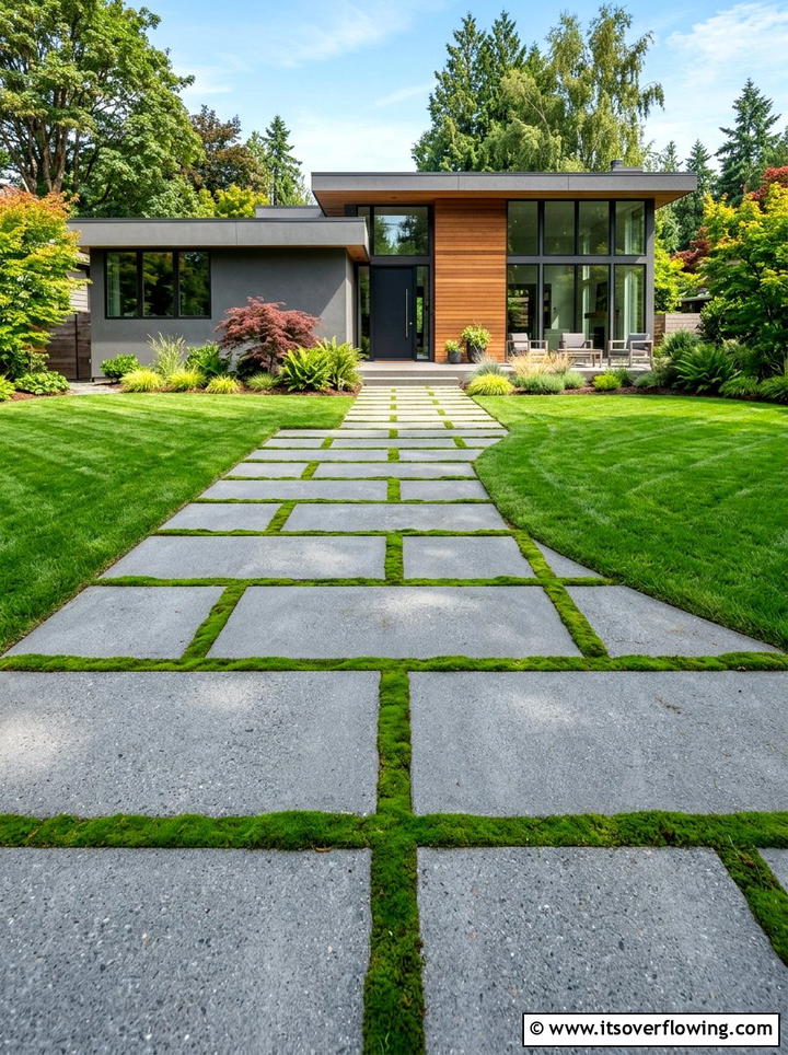 Geometric Concrete Paver - 25 backyard ideas with modern landscape