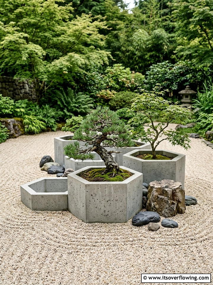 Geometric Concrete Planter Zen Garden - 25 garden decor ideas with concrete planters