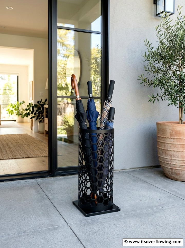Geometric Cutout Umbrella Holder - 25 front porch ideas with umbrella stand