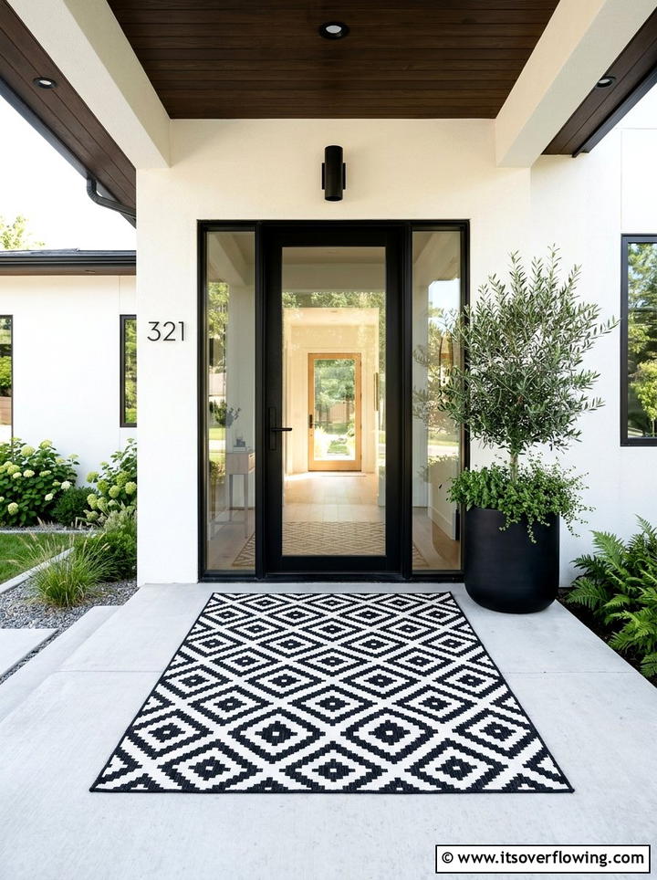 Geometric Front Porch Rug - 25 front porch decor ideas with modern minimal look