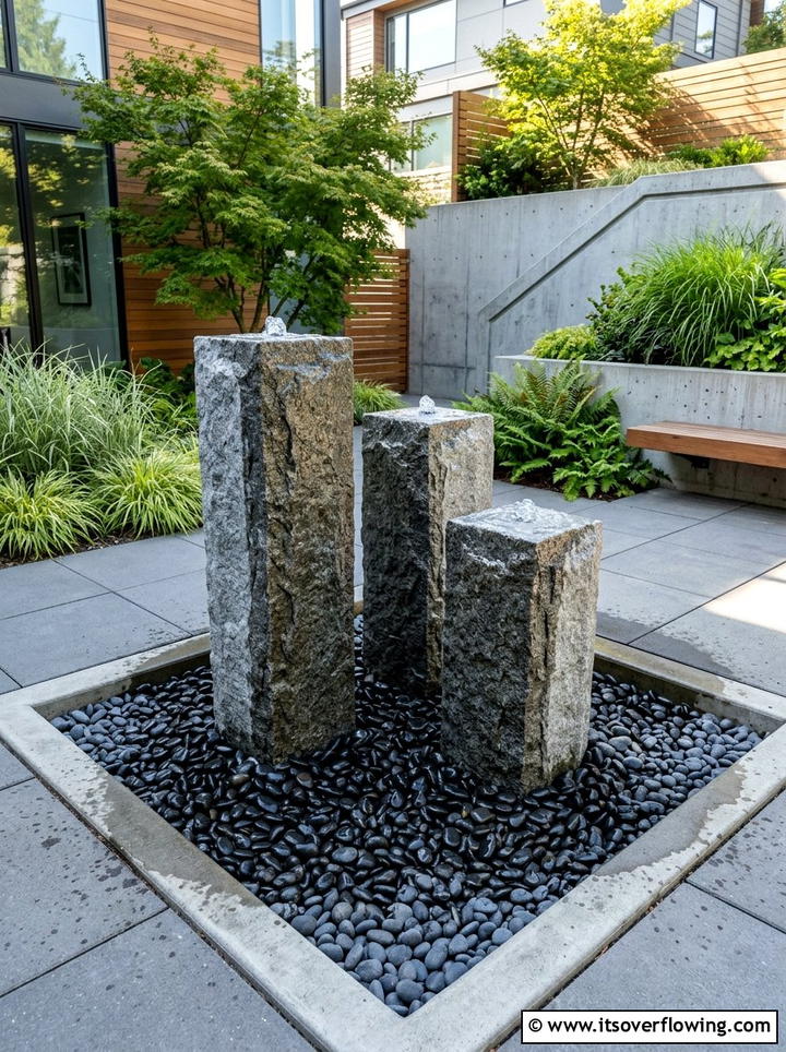 Geometric Granite Pillar - 25 backyard ideas with fountain