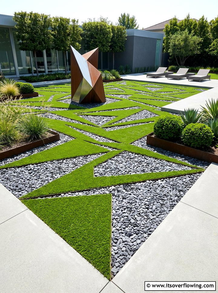 Geometric Lawn Pattern - 25 small garden ideas with artificial turf