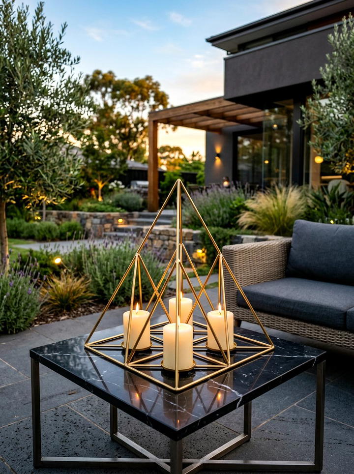 Geometric Metal Holder - 25 backyard decorating ideas with candle holders