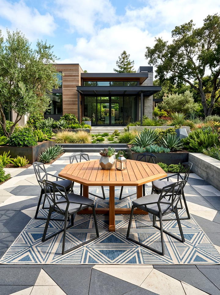 Geometric Patio Design - 25 backyard decorating ideas with centerpiece tables