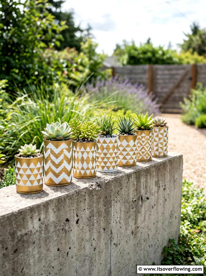 Geometric Pattern Planters - 25 upcycled garden ideas with tin cans