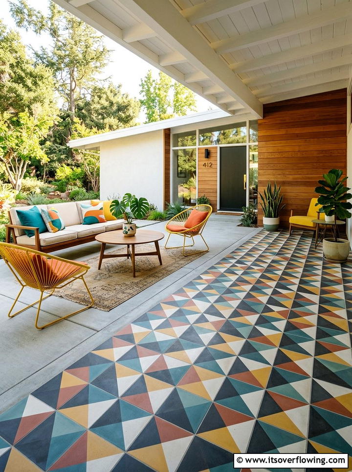 Geometric Pattern Porch Floor - 25 front porch ideas with painted floor