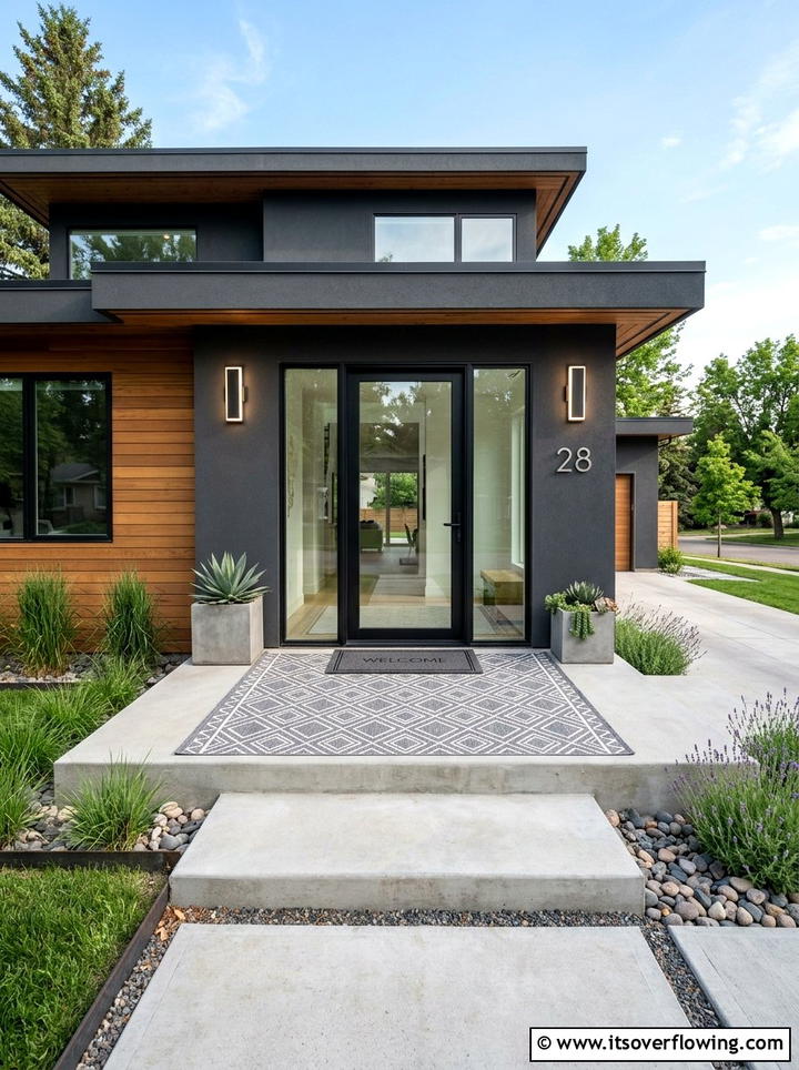 Geometric Pattern Porch Rug - 25 front porch ideas with layered doormats