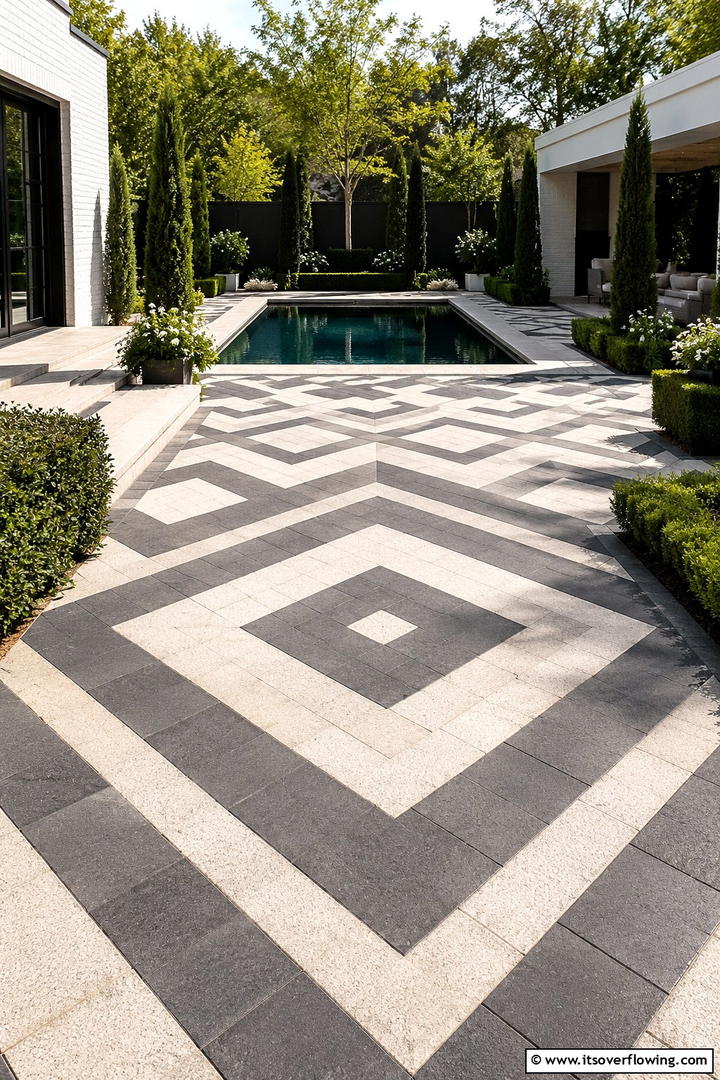 Geometric Pattern Precision - 30 Pavers Around Pool Ideas for a Sleek and Safe Design