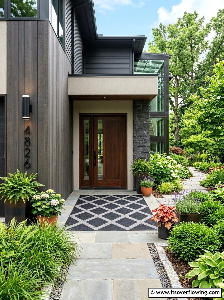 Geometric Patterned Entry - 25 front porch ideas with outdoor rug