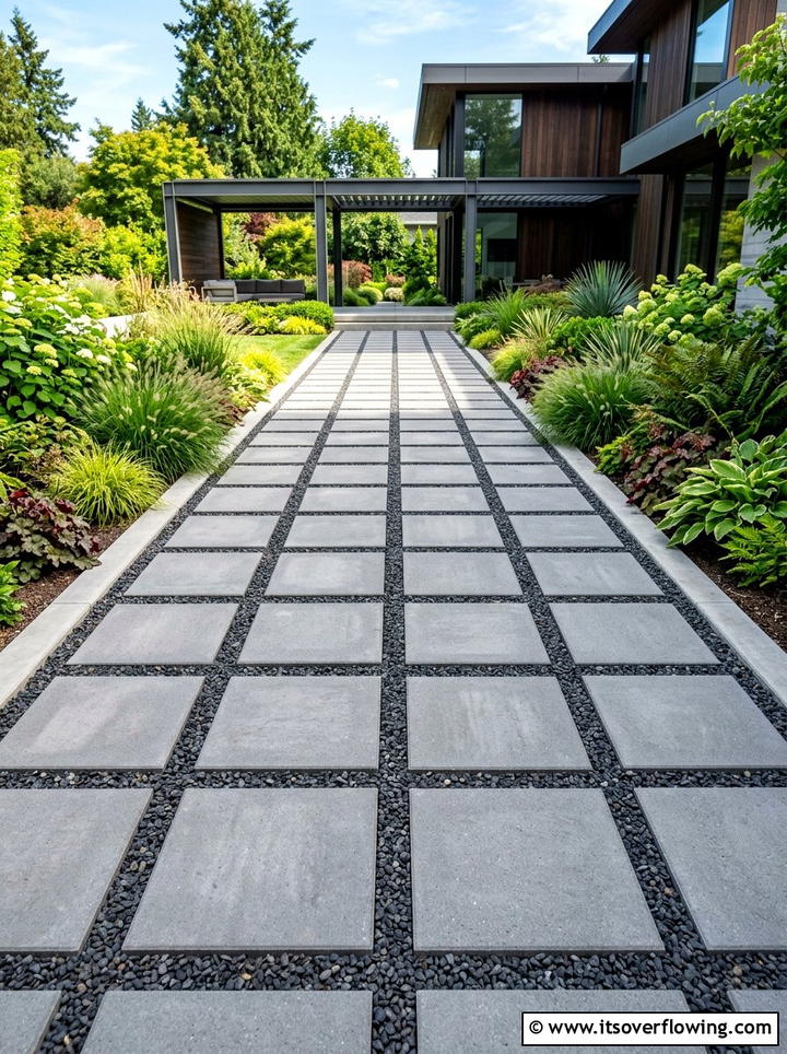 Geometric Paver And Gravel Grid - 25 cheap garden ideas with gravel