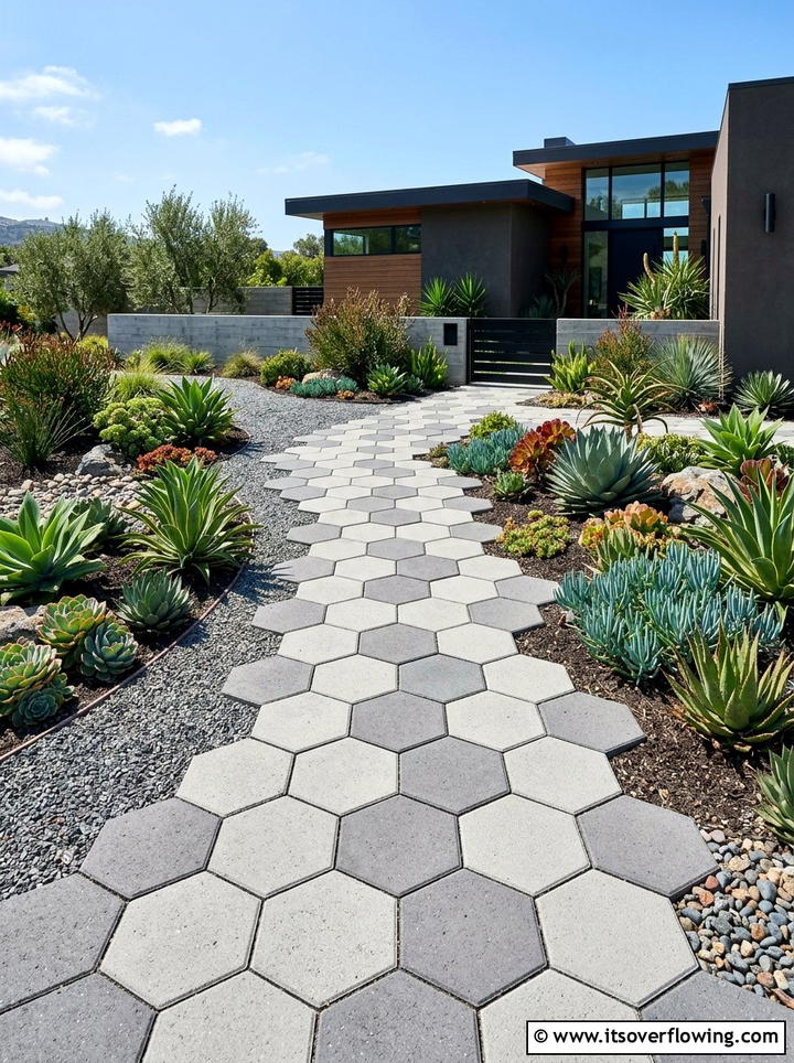 Geometric Paver Walkway - 25 garden design ideas for narrow pathways