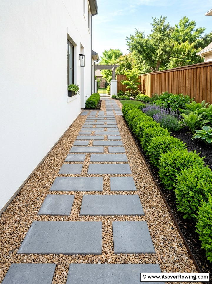 Geometric Paver Walkway With Gravel - 25 backyard decorating ideas with stepping stones