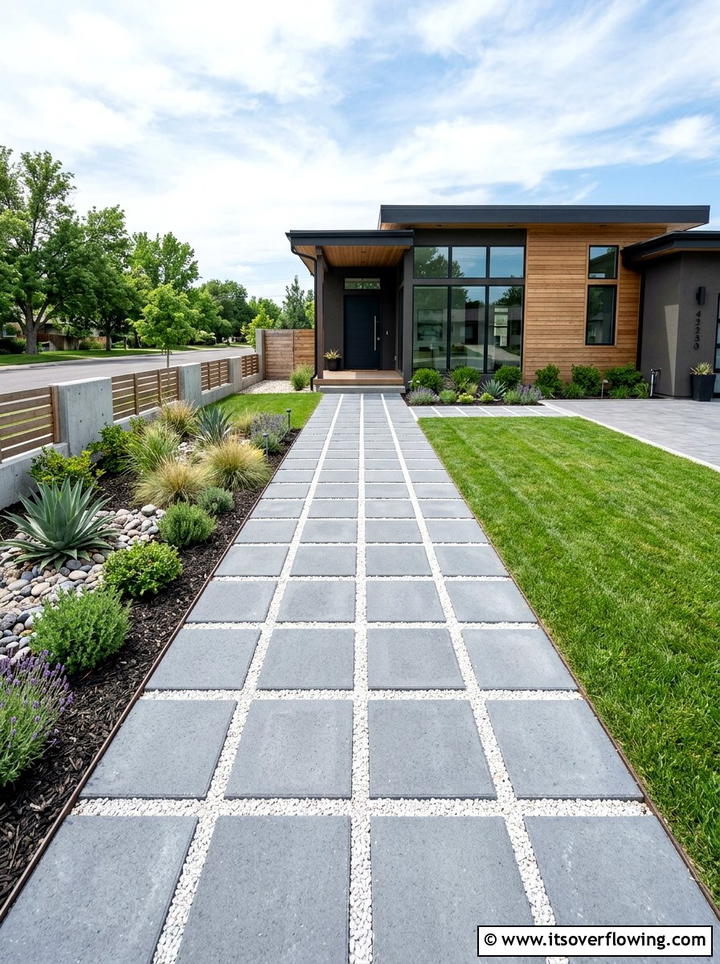 Geometric Paver Walkway - 25 cheap garden ideas with pathways