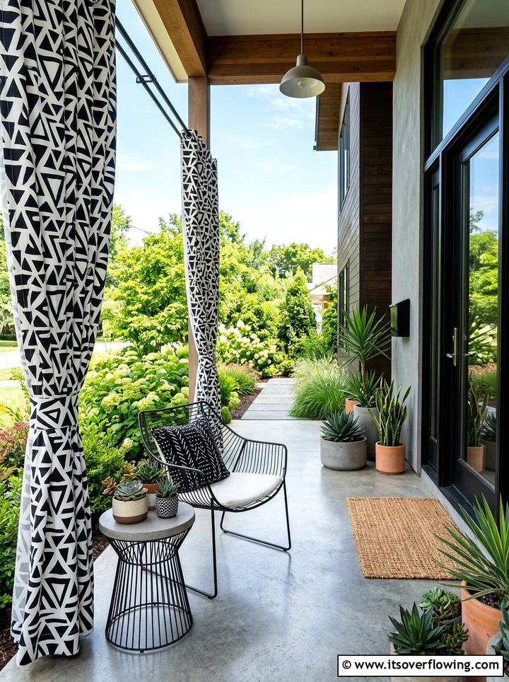 Geometric Print Outdoor Curtains - 25 front porch ideas with outdoor curtains