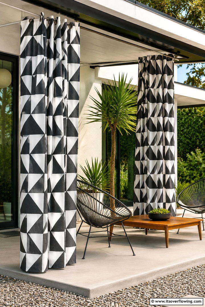 Geometric Print Panels - 30 Patio Curtain Ideas to Enhance Outdoor Privacy & Style