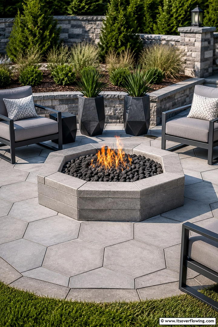Geometric Stone Fire Pit Design - 30 Elegant Stone Fire Pit Ideas for Backyard Entertaining