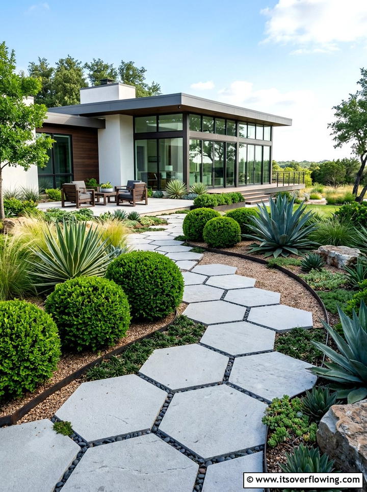 Geometric Stone Garden Path - 25 small garden ideas with narrow pathways