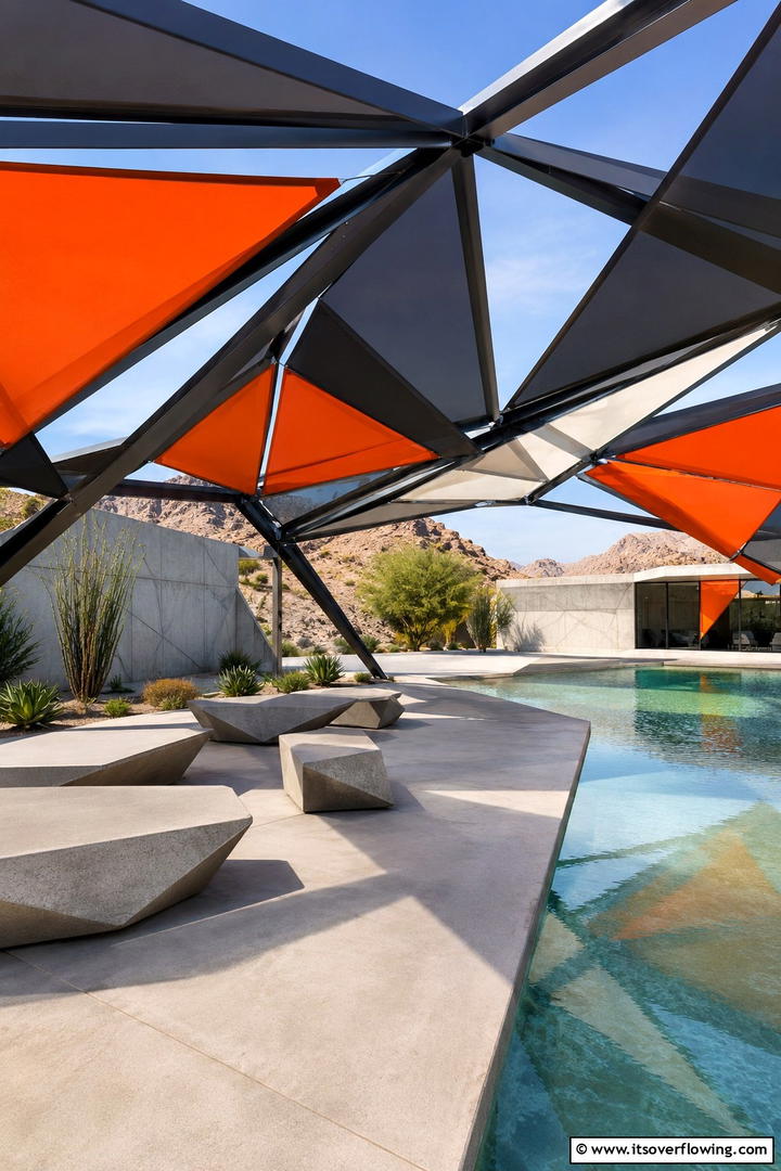 Geometric Structures for Artistic Appeal - 30 Pool Shade Ideas for a Cool and Relaxing Oasis