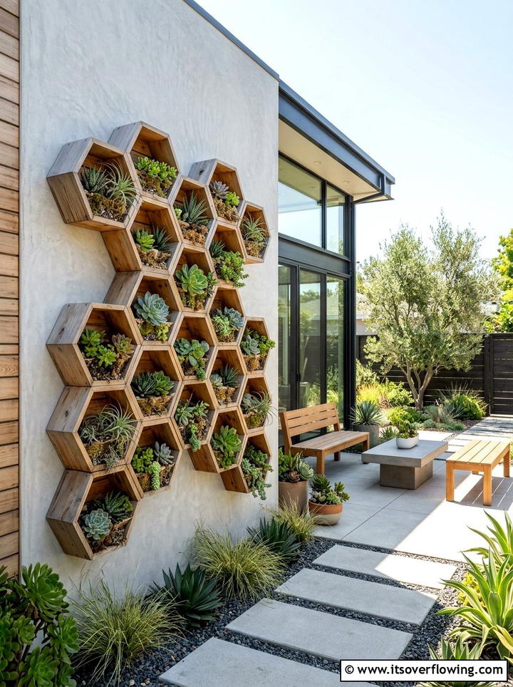 Geometric Wall Planter - 25 backyard ideas with living wall