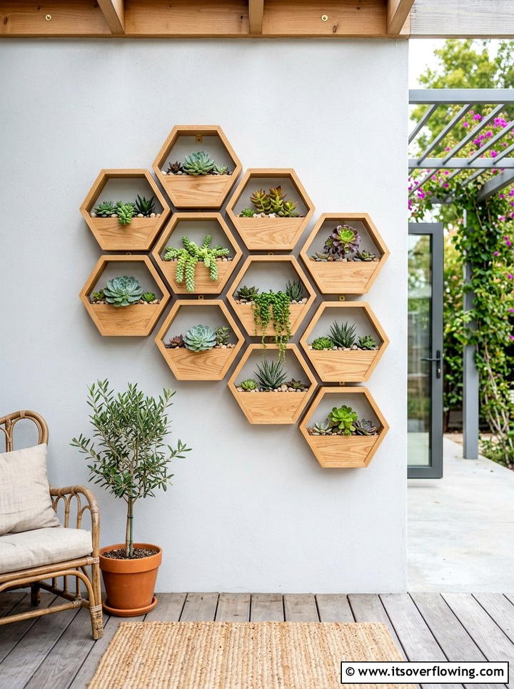 Geometric Wood Wall Planter - 25 garden decor ideas with wood art