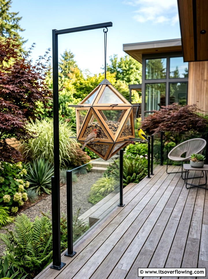 Geometric bird feeder - 25 garden decor ideas with feeders
