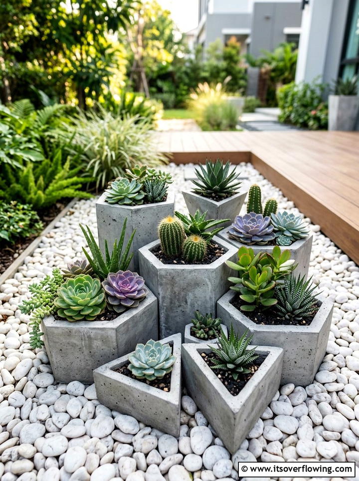 Geometric concrete planter arrangement - 25 garden ideas with concrete planters