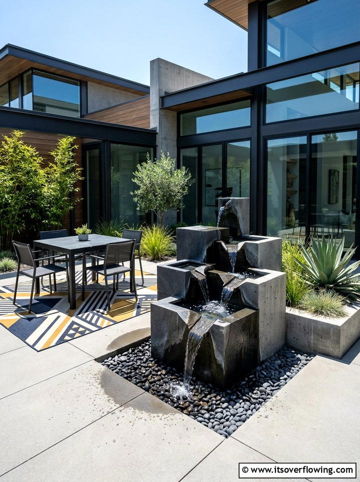 Geometric fountain - 25 garden decor ideas with tabletop fountains