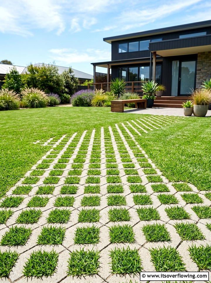 Geometric grass paver - 25 backyard ideas with pathways