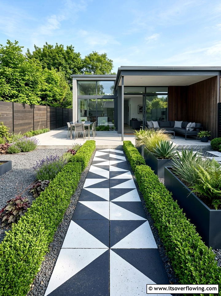 Geometric painted pavers - 25 creative garden ideas with painted stepping stones