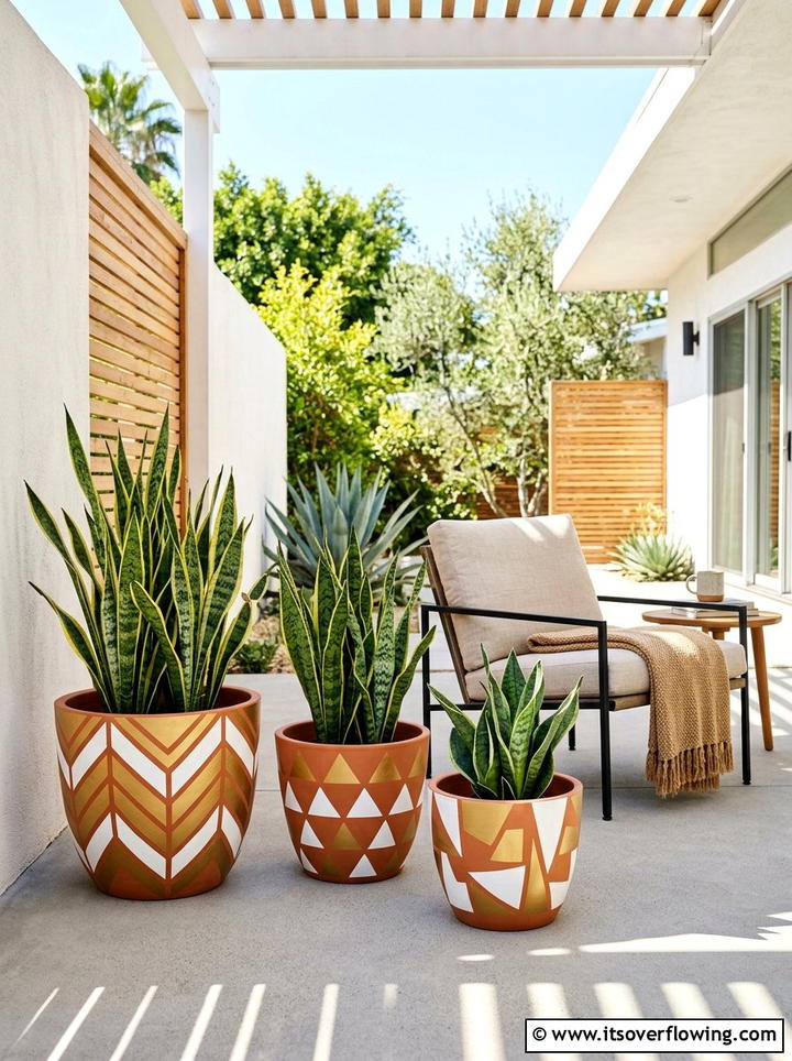 Geometric painted terracotta - 25 front porch ideas with terracotta pots