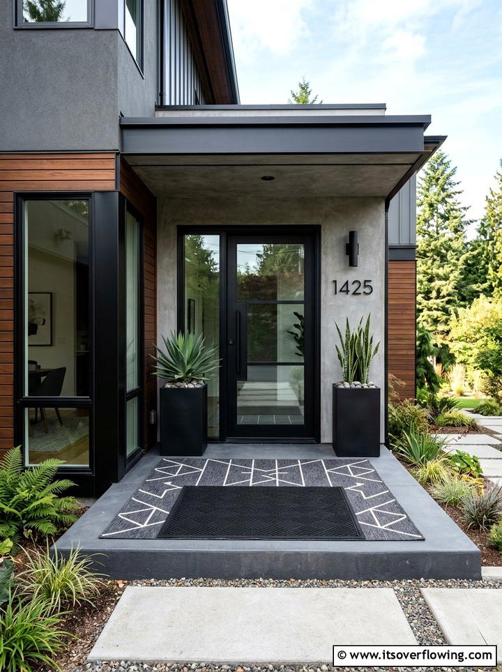 Geometric pattern outdoor rug with rubber mat - 25 front porch decor ideas with layered mats