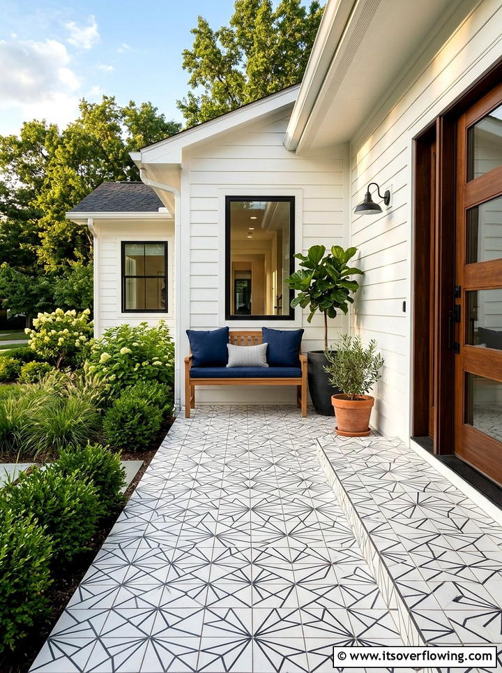 Geometric pattern tile entry - 25 front porch ideas with tile floor