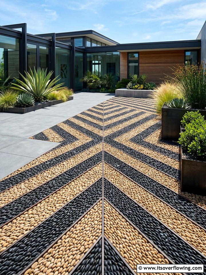 Geometric pebble patterns - 25 garden decor ideas with pebble accents