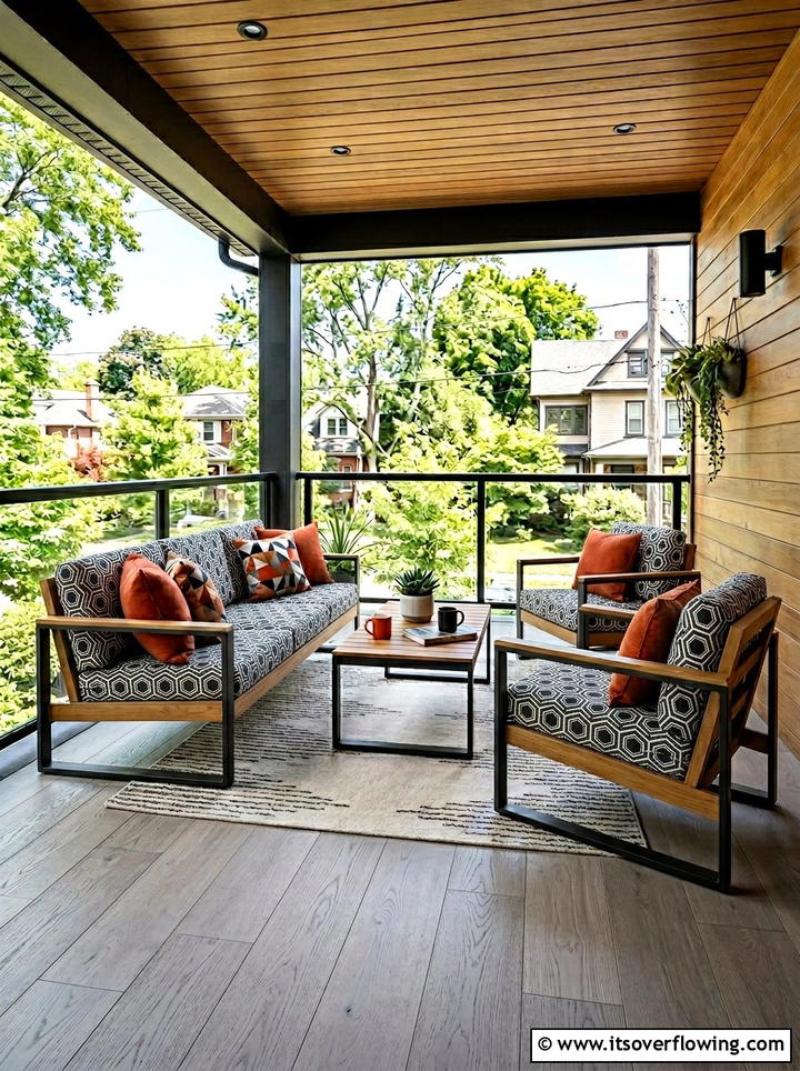 Geometric print porch - 25 front porch decor ideas with cushions
