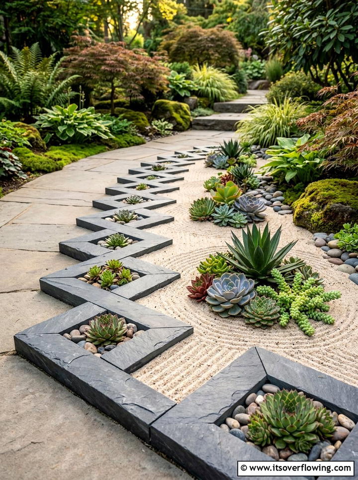 Geometric rock garden border - 25 creative garden ideas with geometric beds