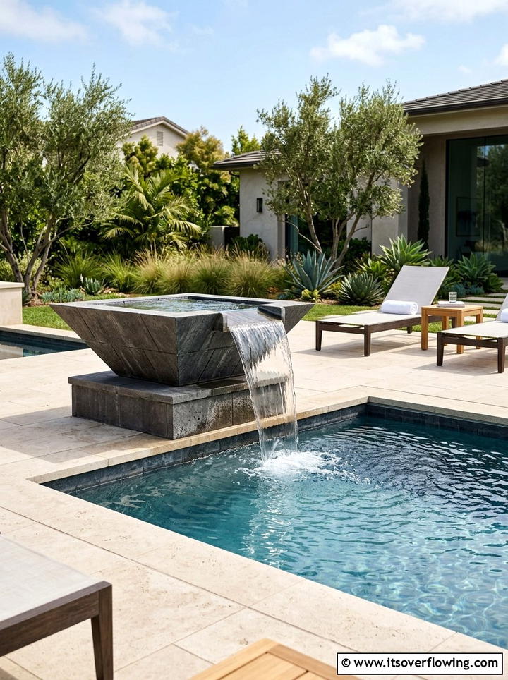 Geometric spillway bowl - 25 garden design ideas with water features