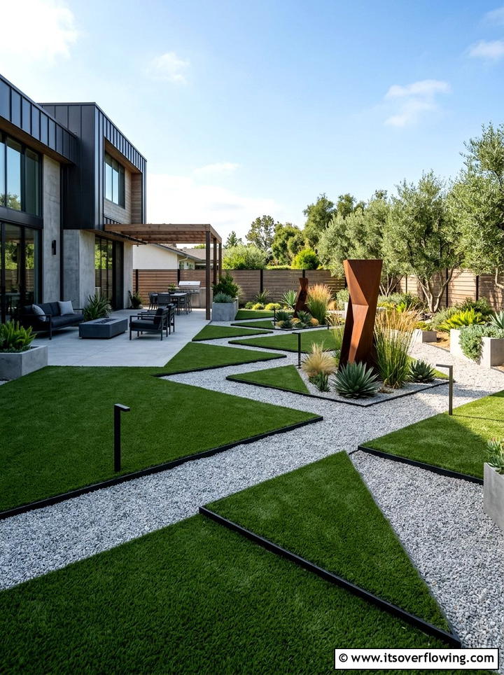 Geometric turf layout - 25 backyard ideas with artificial turf