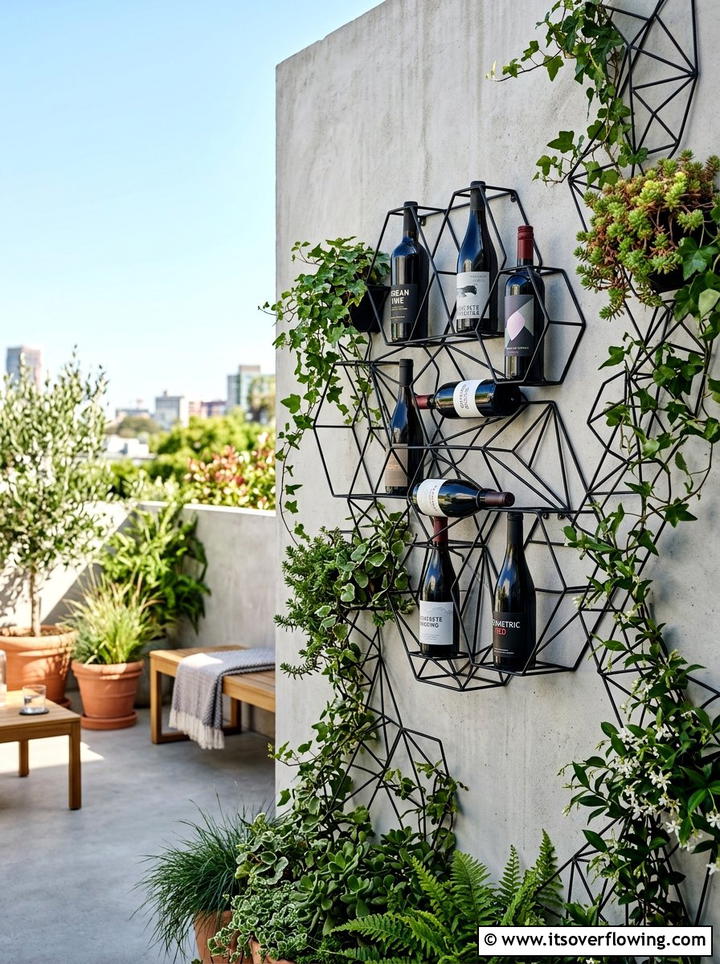 Geometric wire bottle holder - 25 creative garden ideas with hanging bottle planters